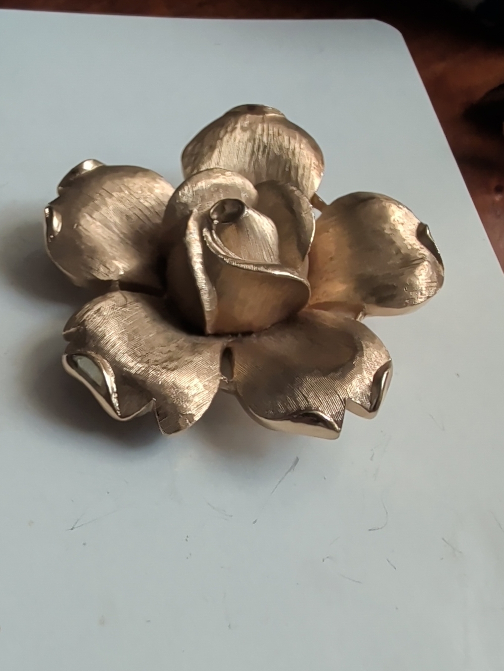Crown Trifari Rose Pin Brooch Goldtone Flower Floral Vintage Classic Timeless